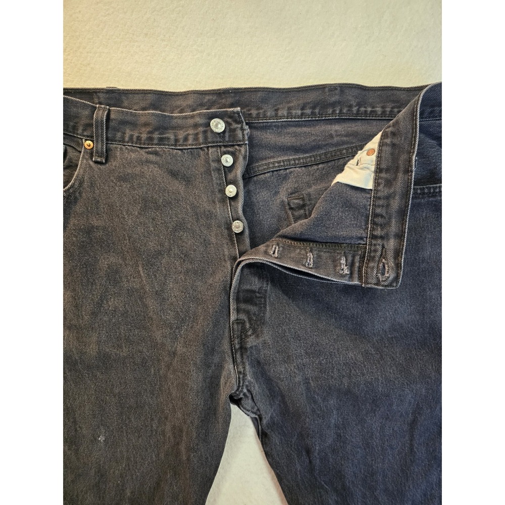 Levis 501 Jeans Mens Size 44x32 Black Button Fly Straight Leg Denim Pants
